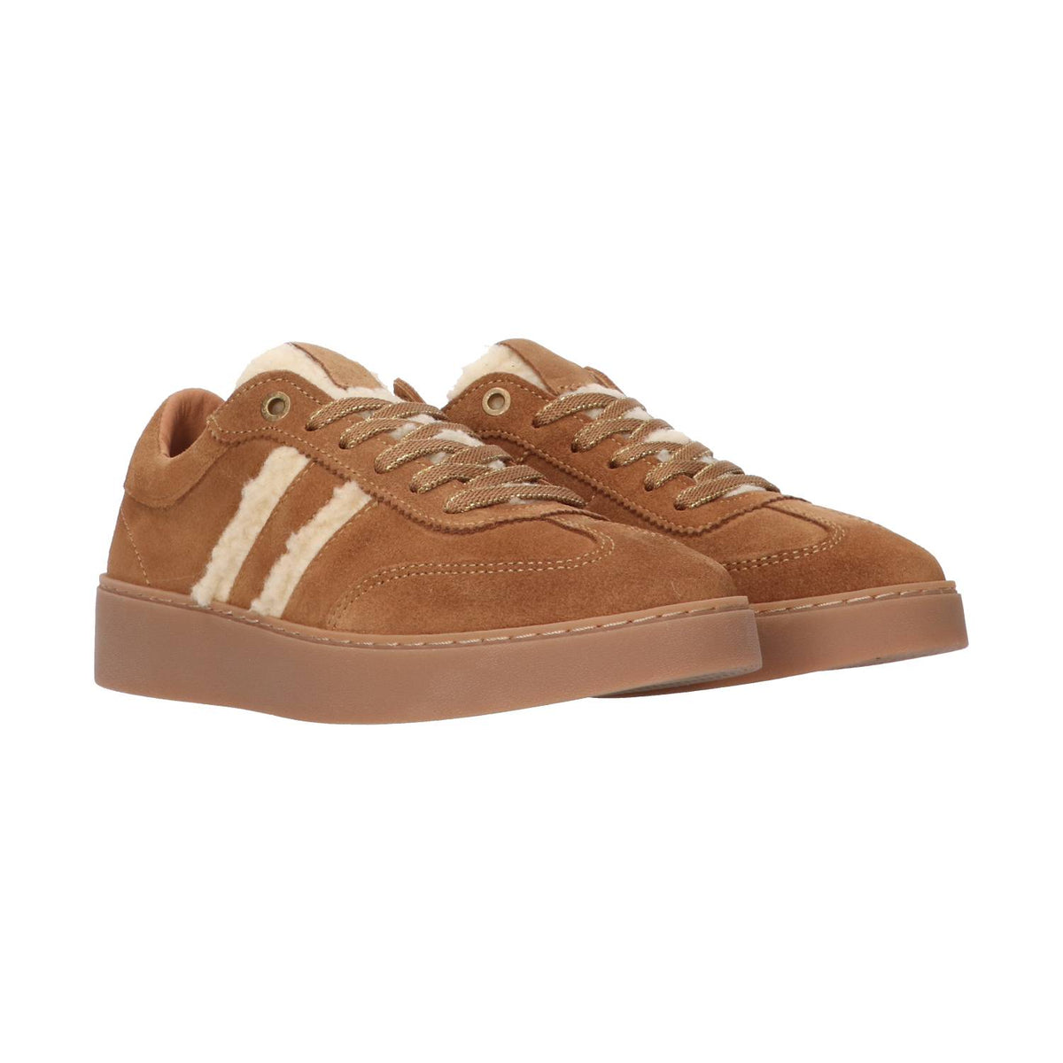 Tango Cognac suède sneaker met teddy-details