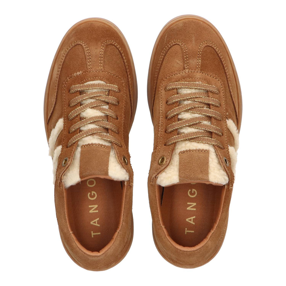Tango Cognac suède sneaker met teddy-details