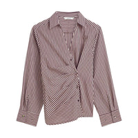 Summum Gestreepte Blouse met Drapering – Bordeaux/Ecru
