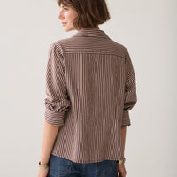 Summum Gestreepte Blouse met Drapering – Bordeaux/Ecru