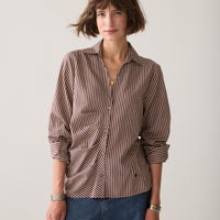 Summum Gestreepte Blouse met Drapering – Bordeaux/Ecru