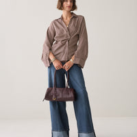 Summum Gestreepte Blouse met Drapering – Bordeaux/Ecru