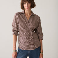Summum Gestreepte Blouse met Drapering – Bordeaux/Ecru