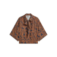 Summum Blouse met Bladprint – Donkerblauw/Oranje