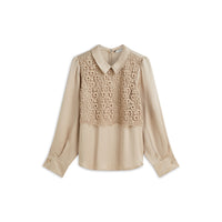 Summum beige kraagblouse met kant