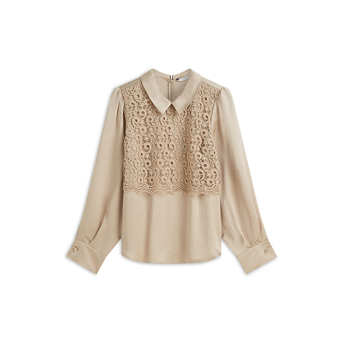 Summum beige kraagblouse met kant