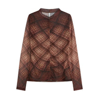 Summum Mesh  Top met ruitjes– Bruin