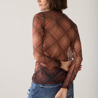Summum Mesh  Top met ruitjes– Bruin