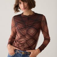 Summum Mesh  Top met ruitjes– Bruin