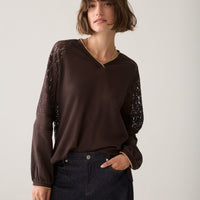 Summum Blouse met Kant – Donkerbruin