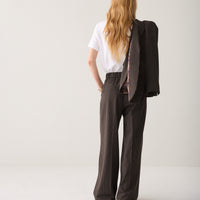 Summum Wide Leg Pantalon met Krijtstreep – Donkerblauw