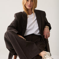 Summum Wide Leg Pantalon met Krijtstreep – Donkerblauw