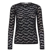 Co´ Couture donkerblauwe mesh top met dessin