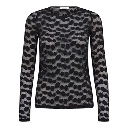 Co´ Couture donkerblauwe mesh top met dessin