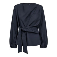 Co´ Couture donkerblauwe blouse LM met strikdetail