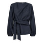 Co´ Couture donkerblauwe blouse LM met strikdetail