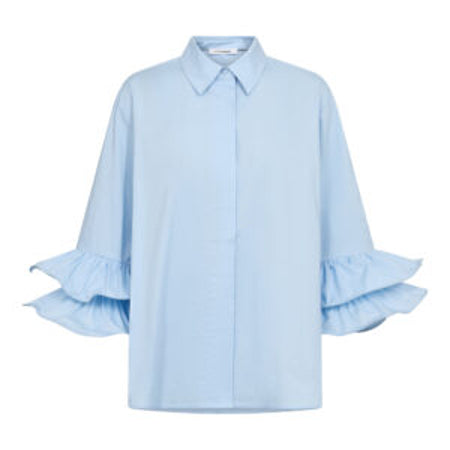 Co'Couture – Lichtblauwe blouse met ruches