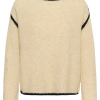 Culture beige trui met col en zwarte randen