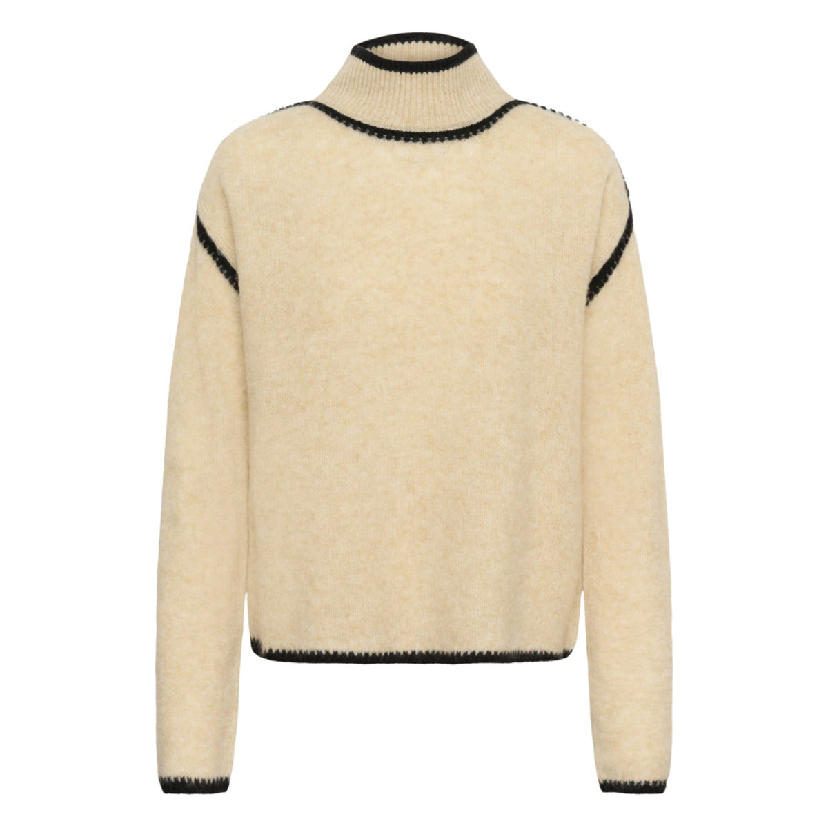 Culture beige trui met col en zwarte randen