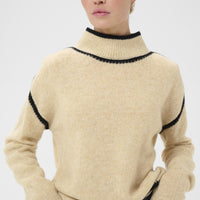 Culture beige trui met col en zwarte randen