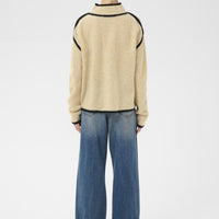 Culture beige trui met col en zwarte randen