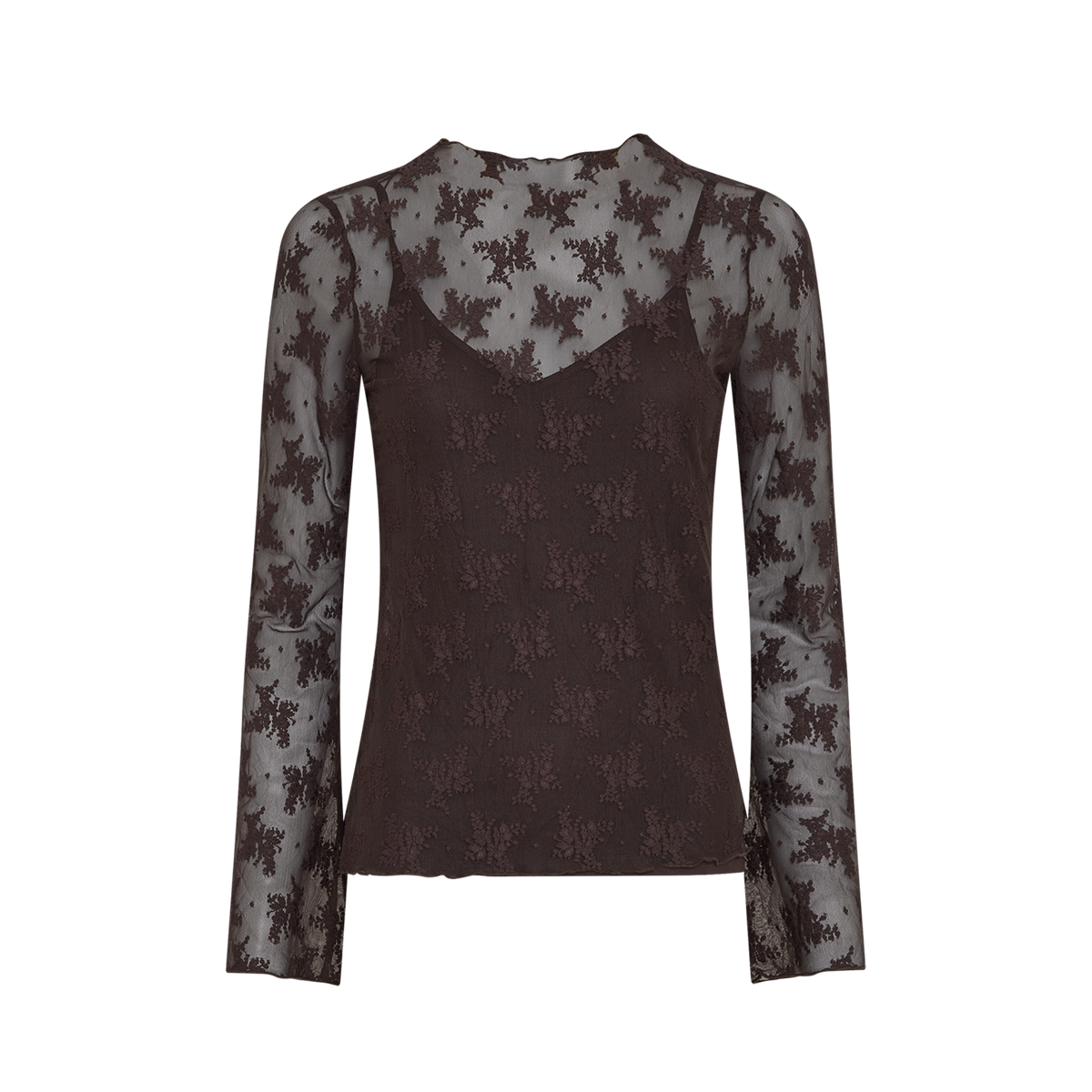 MSCH Copenhagen bruine bloemen mesh top met ondertop