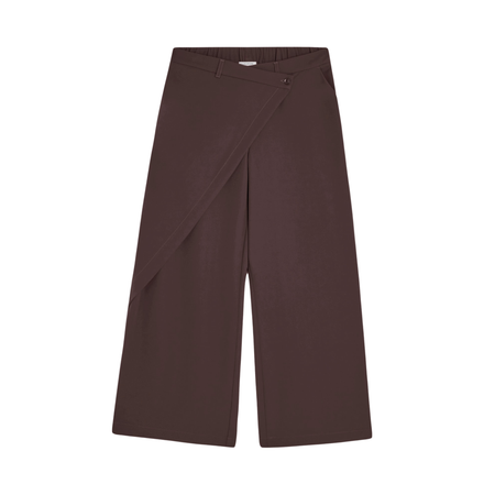 Summum donkerbruine wide leg broek met een schuineoverslagsluiting