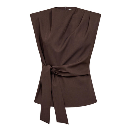 Co'Couture Top met Strikdetail – Donkerbruin
