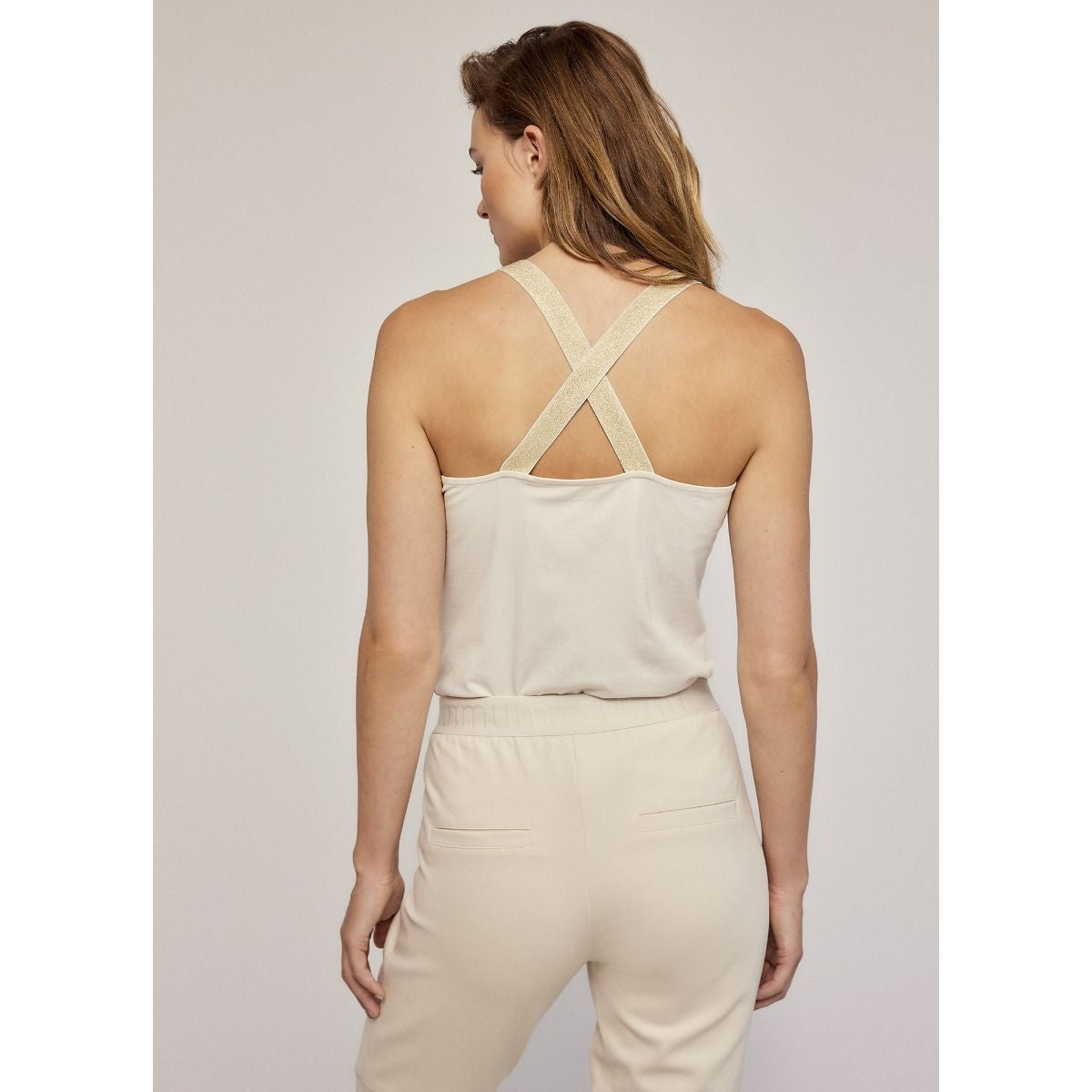 Summum wolwitte top met glitterkruisband