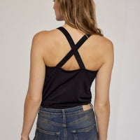 Summum zwarte top met glitter kruisband
