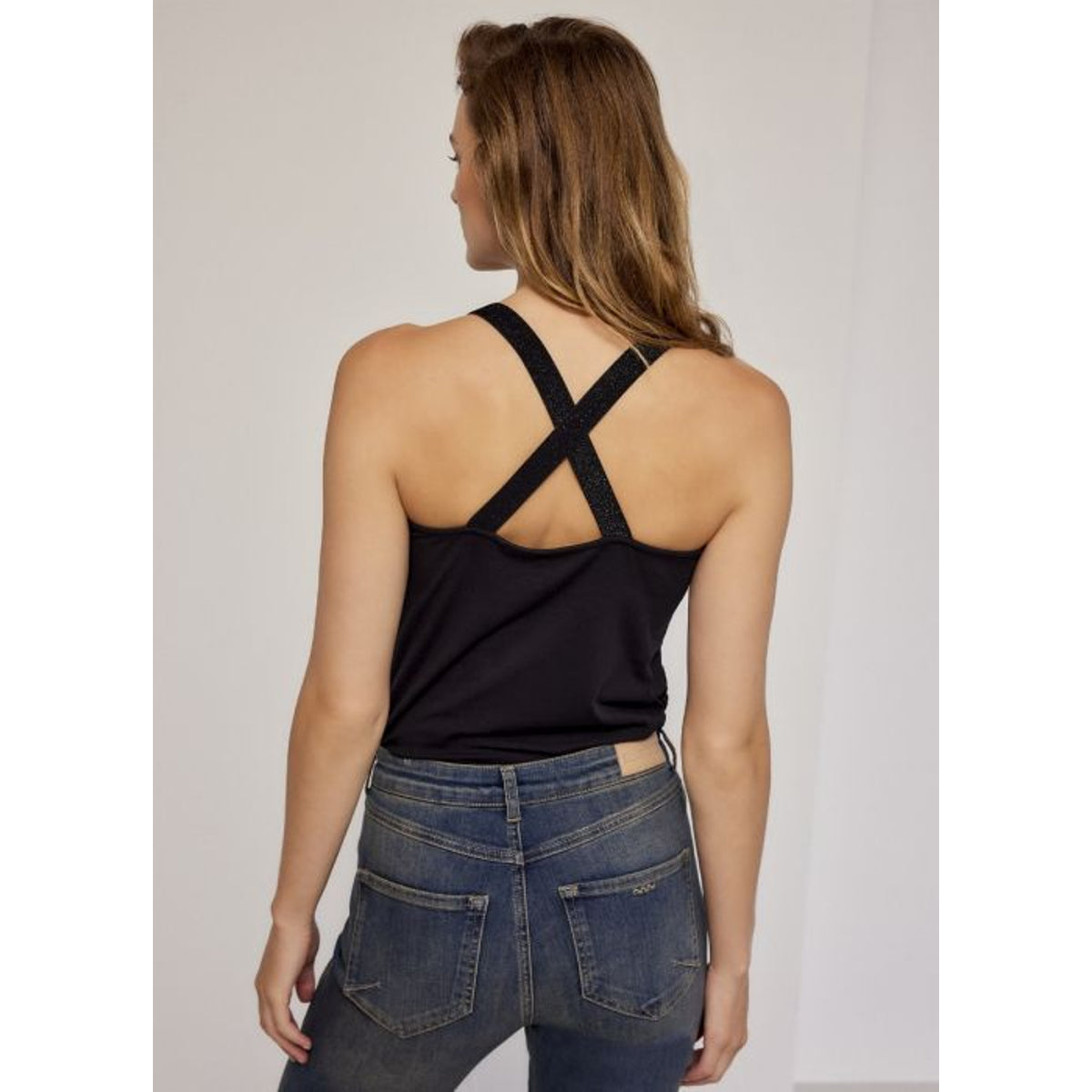 Summum zwarte top met glitter kruisband